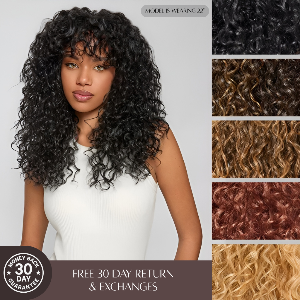 Frovia™ - Wear & Go Human Hair Blend Curly Wig With Bangs