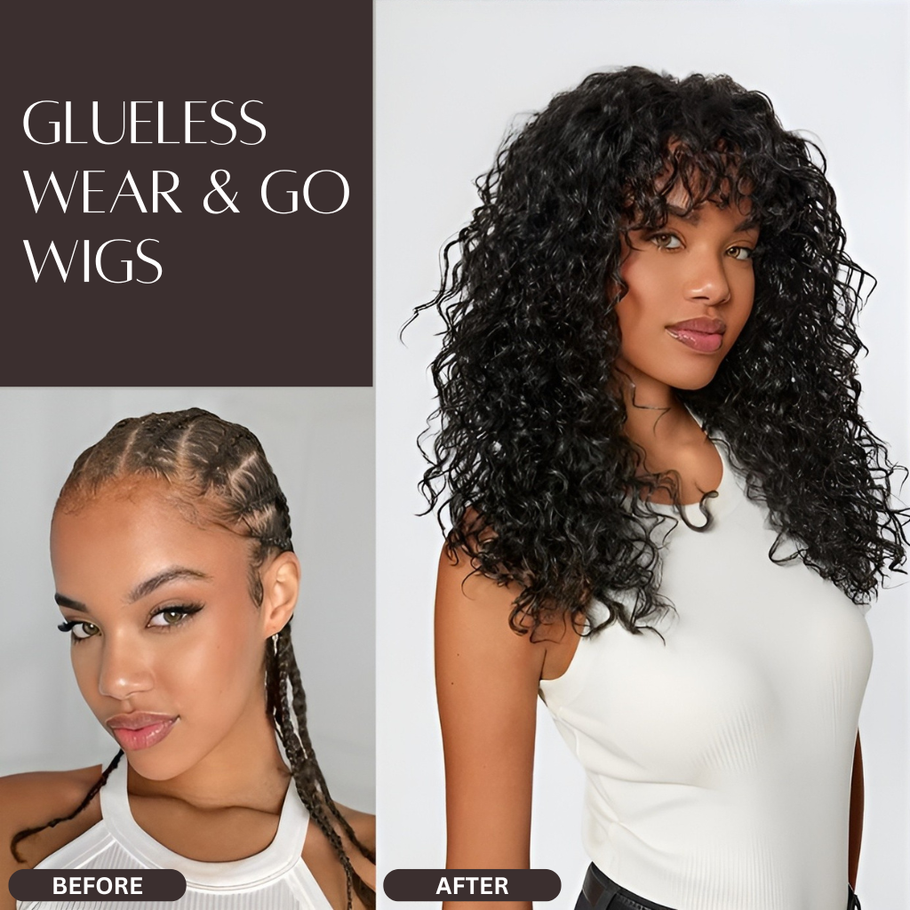 Frovia Wear & Go Human Hair Blend Curly Wig With Bangs