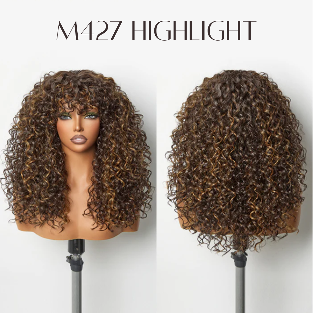 Frovia Wear & Go Human Hair Blend Curly Wig With Bangs