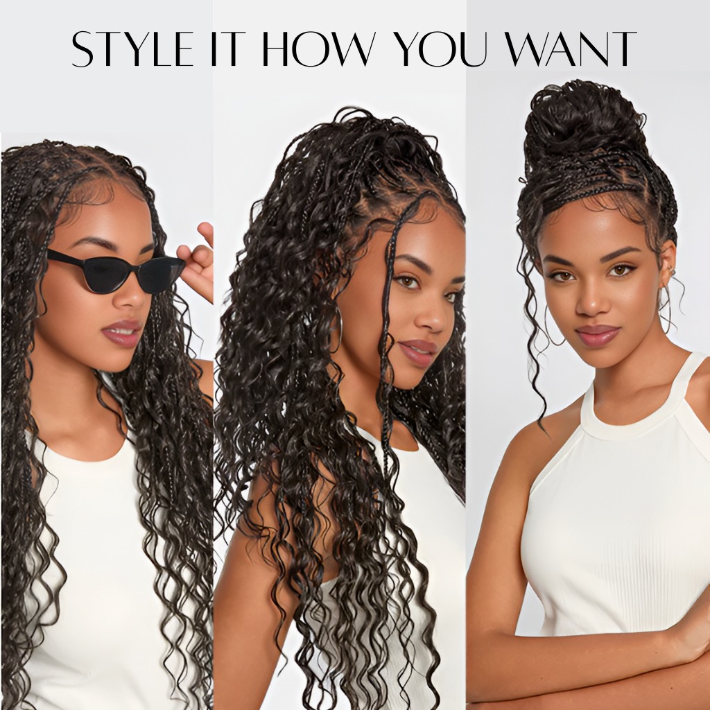30" Full Lace Boho Braid Wig - Grid Part Top with Mixed Boho Curls