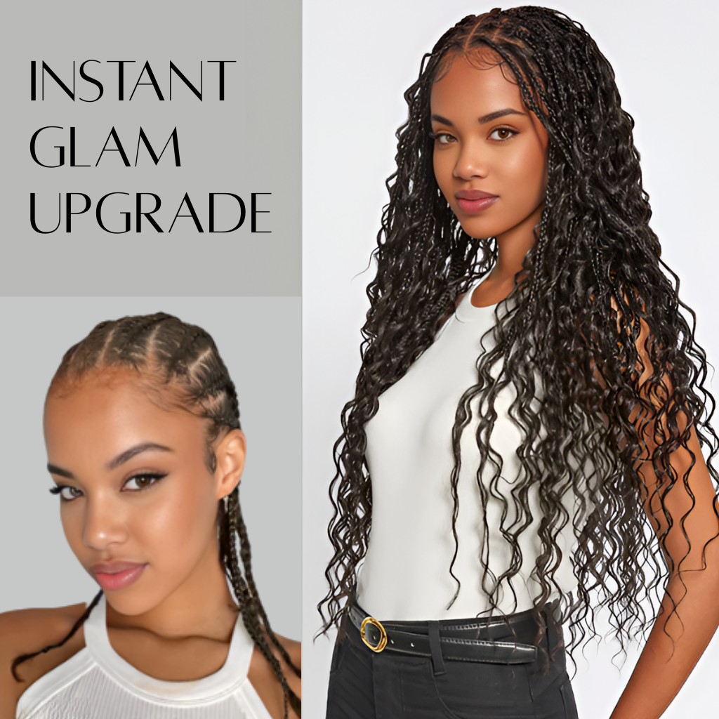 30" Full Lace Boho Braid Wig - Grid Part Top with Mixed Boho Curls