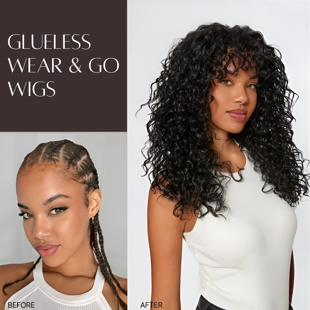 Frovia™ - Wear & Go Human Hair Blend Curly Wig With Bangs