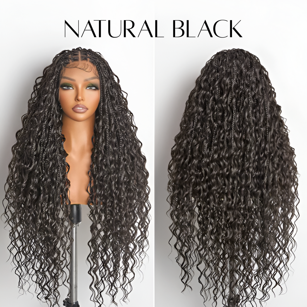 30" Full Lace Boho Braid Wig - Grid Part Top with Mixed Boho Curls