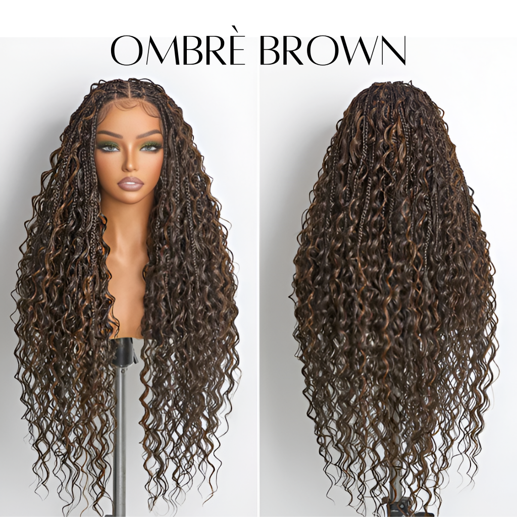 30" Full Lace Boho Braid Wig - Grid Part Top with Mixed Boho Curls