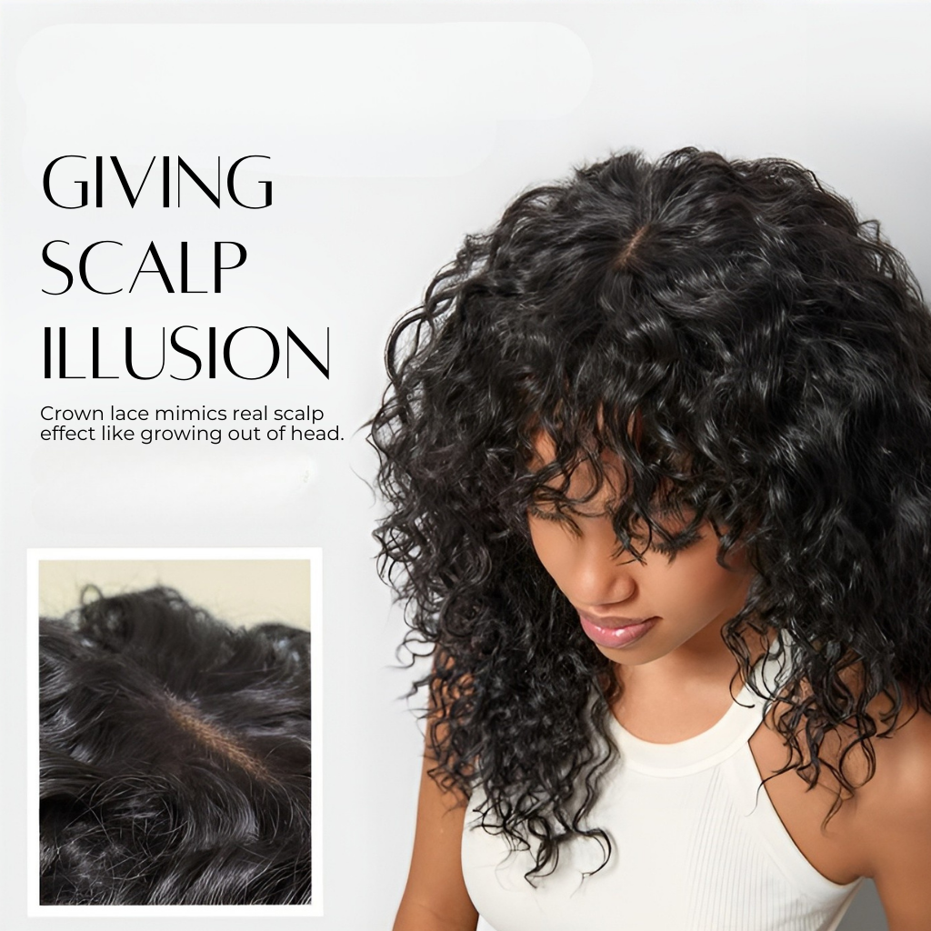 Frovia™ - Wear & Go Human Hair Blend Curly Wig With Bangs