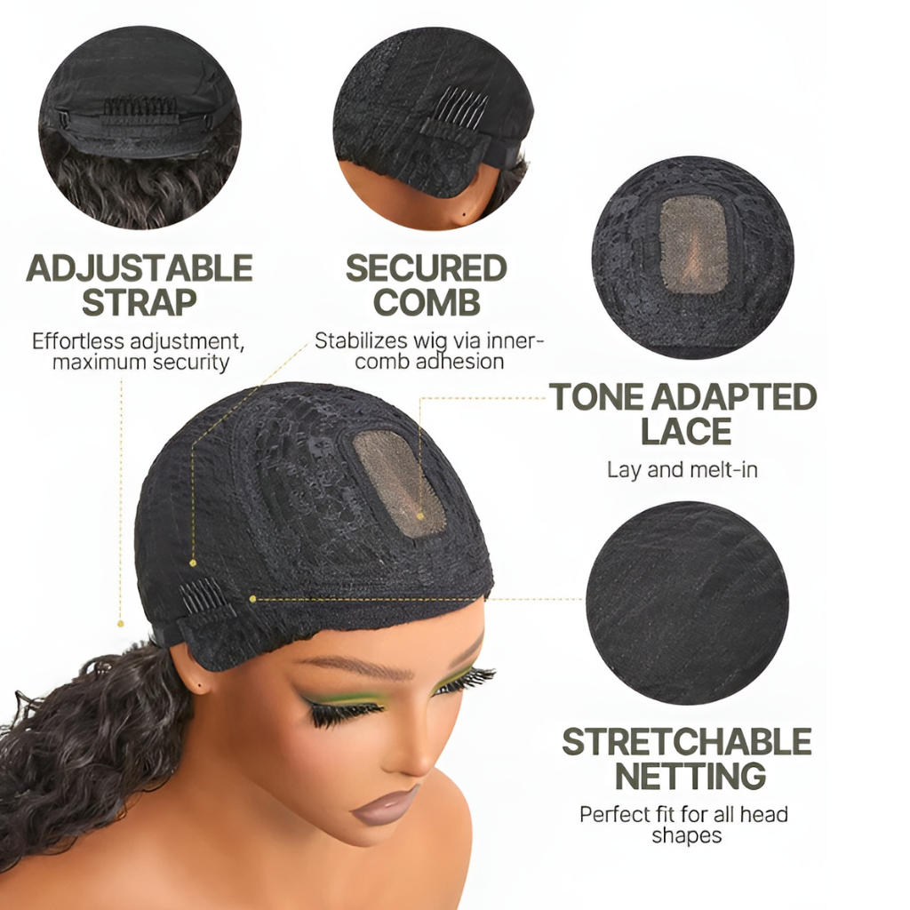 Frovia™ - Wear & Go Human Hair Blend Curly Wig With Bangs