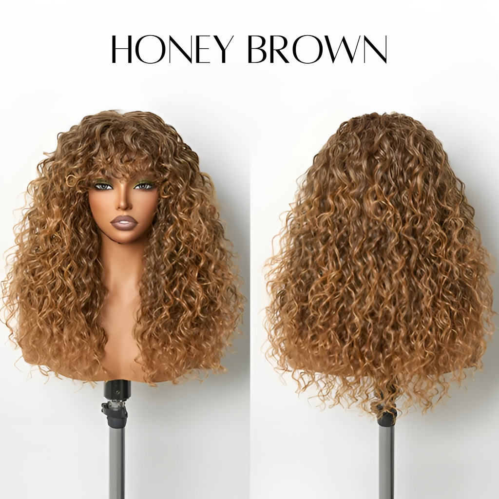 Frovia Wear & Go Human Hair Blend Curly Wig With Bangs