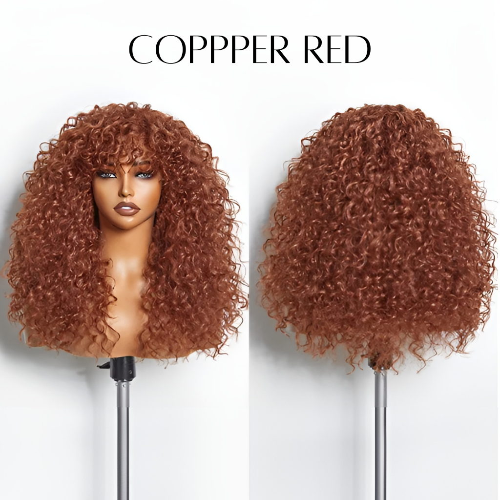 Frovia™ - Wear & Go Human Hair Blend Curly Wig With Bangs
