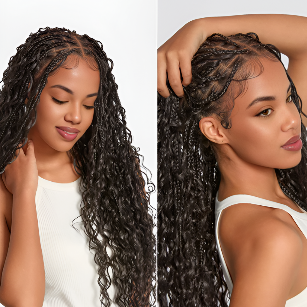 30" Full Lace Boho Braid Wig - Grid Part Top with Mixed Boho Curls
