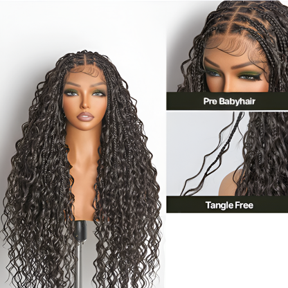 30" Full Lace Boho Braid Wig - Grid Part Top with Mixed Boho Curls