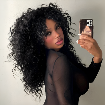 Frovia Wear & Go Human Hair Blend Curly Wig With Bangs