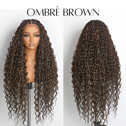 30" Full Lace Boho Braid Wig - Grid Part Top with Mixed Boho Curls