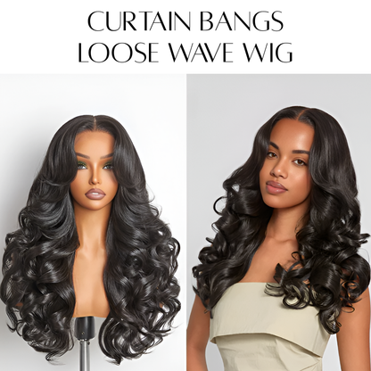 24" Curtain Bangs Loose Wave Wig