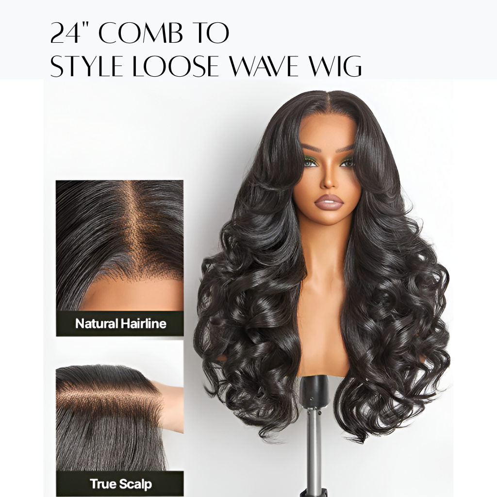 24" Curtain Bangs Loose Wave Wig