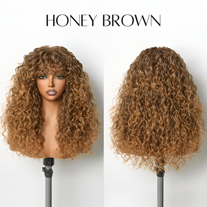Frovia™ - Wear & Go Human Hair Blend Curly Wig With Bangs