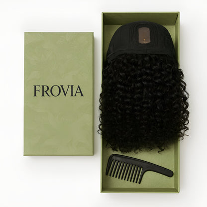 Frovia™ - Wear & Go Human Hair Blend Curly Wig With Bangs